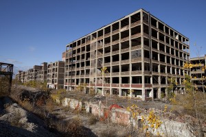 The abandoned Packard Automobile Factory in Detroit. Photo by Albert duce via Wikimedia. 
